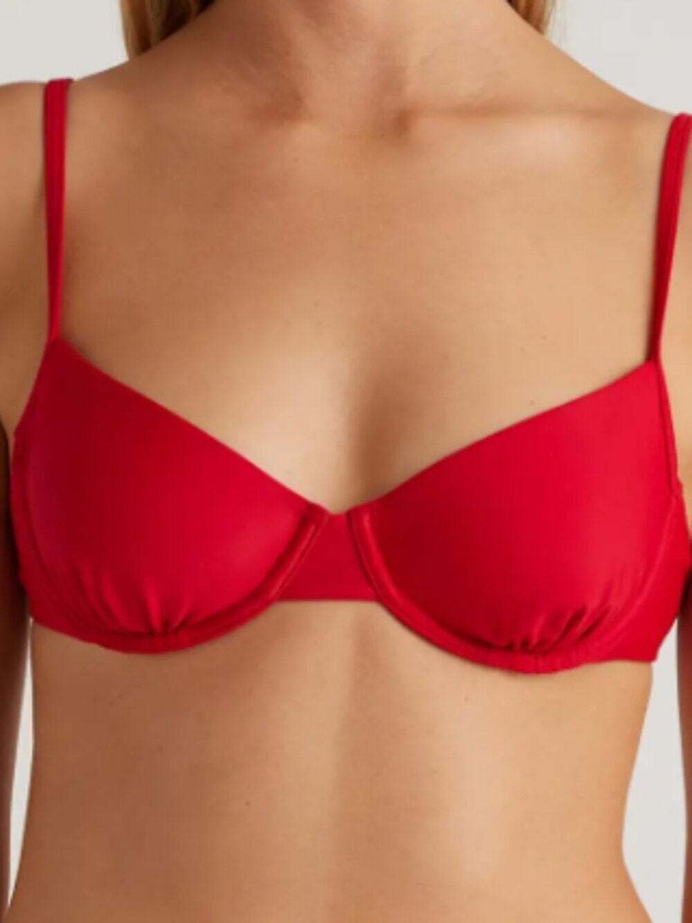 NWT Quince Cherry Red Italian Demi Bikini Swim Suit Top Women's Size Large